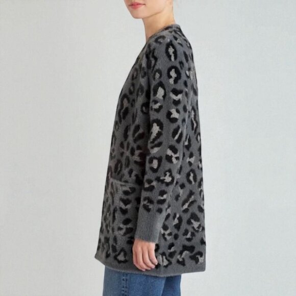 Evolution by Cyrus Leopard Wallie Fuzzy Open Cardigan Sweater Size Small - Picture 3 of 13